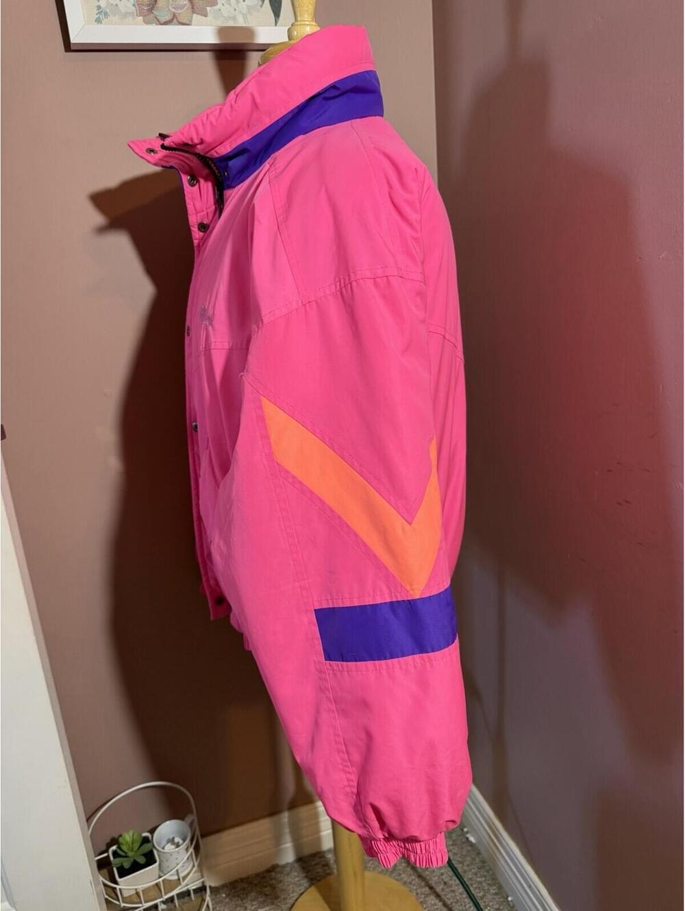 Vintage 80s Fila Magic Line Ski Jacket Womens XL Hot Pink Color Block Neon - Picture 4 of 11